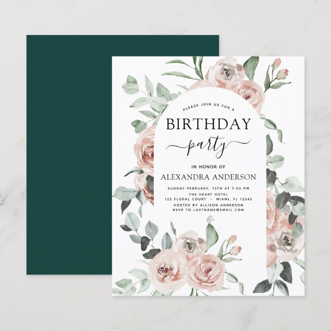 Budget Emerald Green Birthday Party Floral (Front/Back)