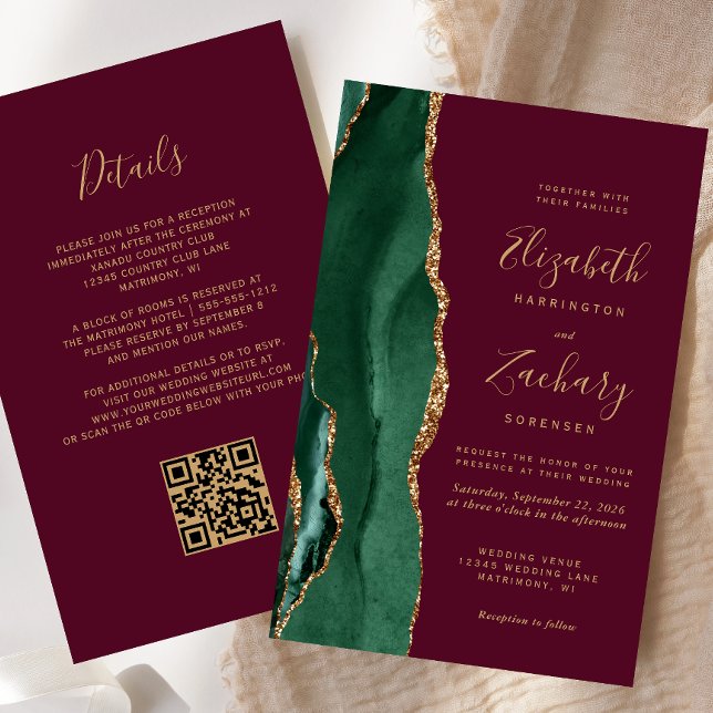 Budget Emerald Green Burgundy QR Code Wedding (Creator Uploaded)