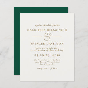 BUDGET Emerald Green Cream Gold Wedding Invitation