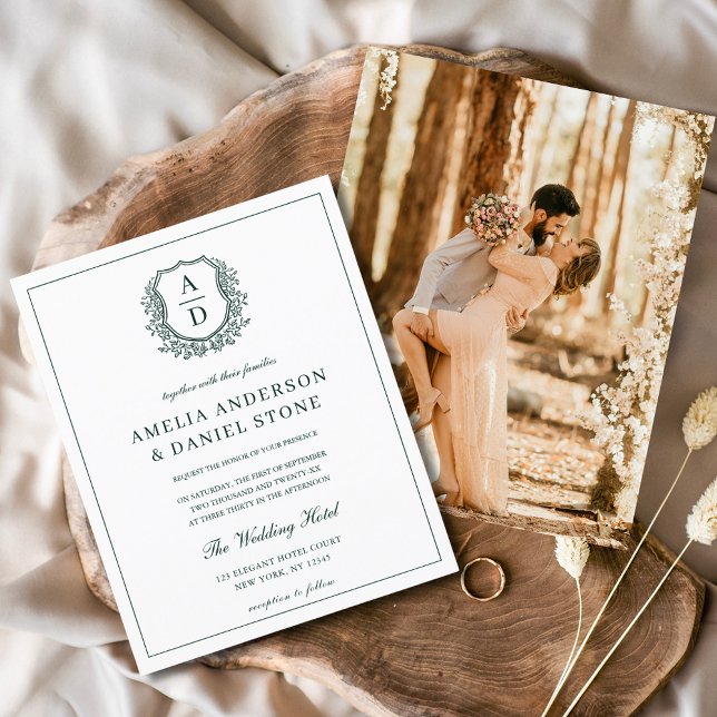 Budget Emerald Green Crest Wedding Invitation Flyer (Creator Uploaded)