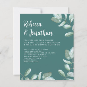 Budget Emerald Green Eucalyptus Wedding Invitation