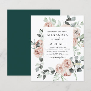 Budget Emerald Green Floral Wedding Invitation
