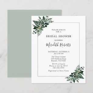 Budget Emerald Green Foliage Bridal Shower Invite