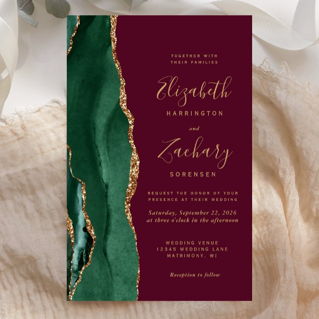 Budget Emerald Green Gold Agate Burgundy Wedding (Creator Uploaded)