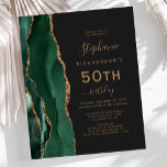 Budget Emerald Green Gold Agate Dark 50th Birthday<br><div class="desc">The left-hand edge of this elegant modern 50th birthday party invitation features an emerald green watercolor agate border trimmed with gold faux glitter. The customisable text combines gold-coloured handwriting,  copperplate and italic fonts on a slate black background. The reverse side features a matching emerald green and gold agate design.</div>