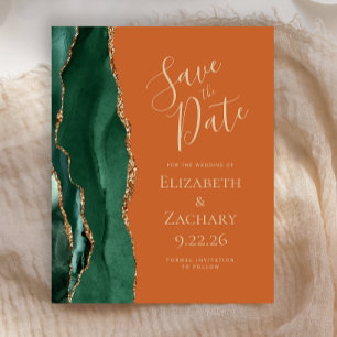 Budget Emerald Green Gold Agate Rust Save the Date