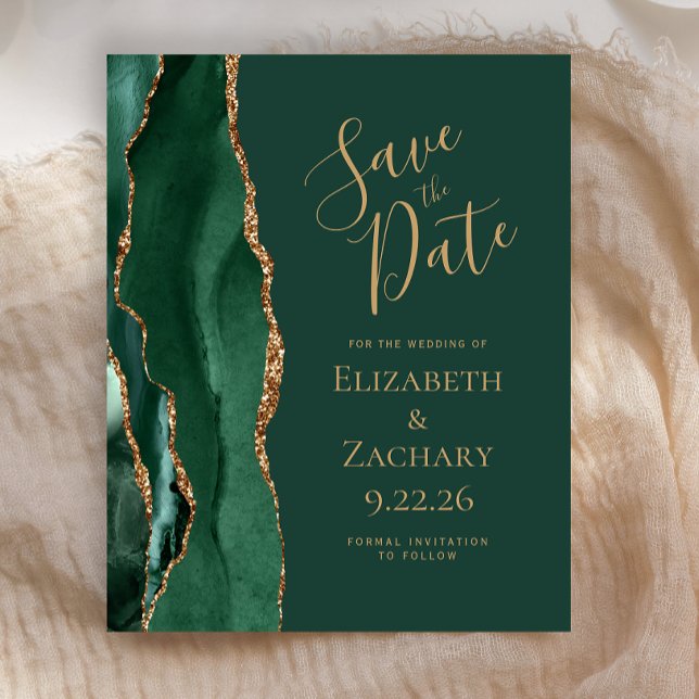 Budget Emerald Green Gold Agate Save the Date (Creator Uploaded)