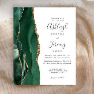 Budget Emerald Green Gold Agate Wedding Invitation