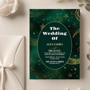Budget Emerald Green Gold Celestial  Wedding Flyer
