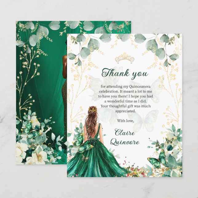 BUDGET Emerald Green Gold Floral Photo Quinceanera (Front/Back)