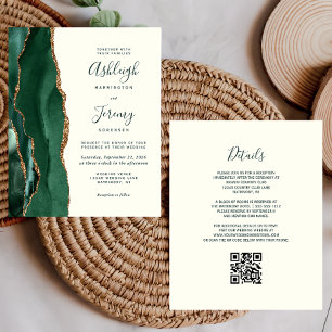 Budget Emerald Green Gold Ivory QR Code Wedding