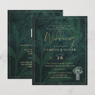 Budget Emerald Green Gold Modern Wedding Invite