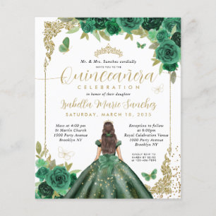 Budget Emerald Green Gold Princess Quinceañera