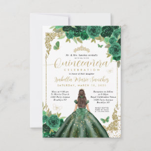 Budget Emerald Green Gold Princess Quinceañera Card
