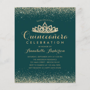 Budget Emerald Green Gold Quinceañera Tiara Invite