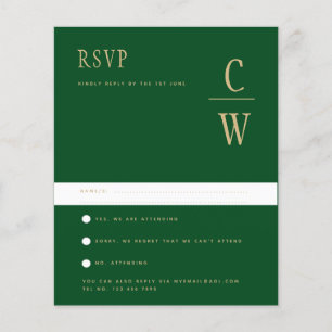 BUDGET Emerald Green Gold Wedding RSVP Flyer