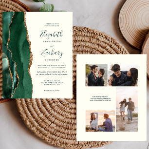 Budget Emerald Green Ivory 4-Photo Wedding Invite