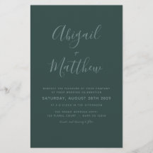 Budget Emerald Green Minimalist Wedding Invitation