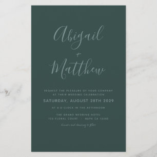 Budget Emerald Green Minimalist Wedding Invitation