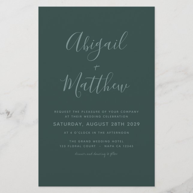 Budget Emerald Green Minimalist Wedding Invitation Flyer (Front)