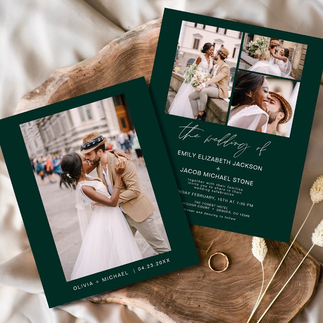 Budget Emerald Green Photo Wedding Invitation Flyer (Creator Uploaded)