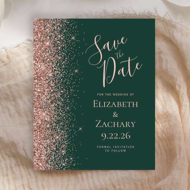 Budget Emerald Green Rose Gold Save the Date (Creator Uploaded)