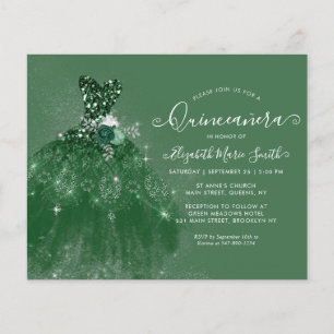 Budget Emerald Green Silver Glitter Quinceanera