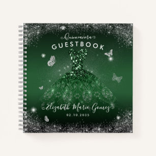Budget Emerald Green Silver Quinceanera Guestbook  Notebook