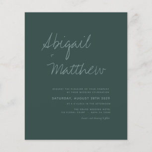 Budget Emerald Green Simple Wedding Invitation