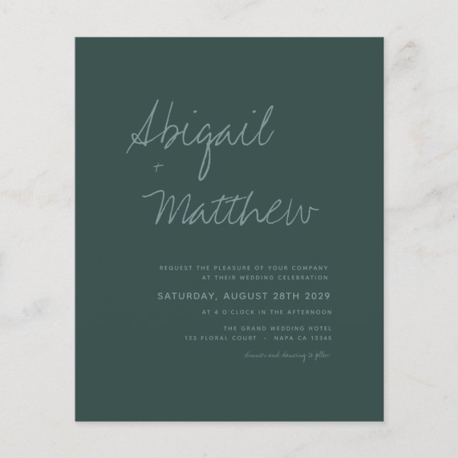Budget Emerald Green Simple Wedding Invitation Fly Flyer (Front)