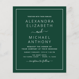 Budget Emerald Green Wedding Invitation Flyer