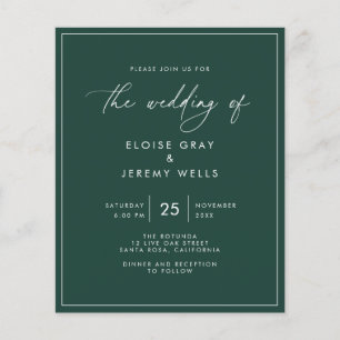 Budget Emerald Green Wedding Invitation  Flyer
