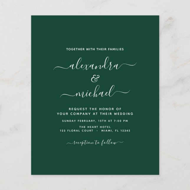 Budget Emerald Green Wedding Modern Typography (Front)
