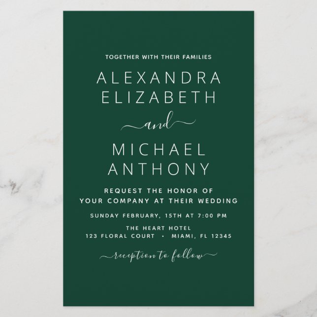 Budget Emerald Green Wedding with Photo Invitation (Front)