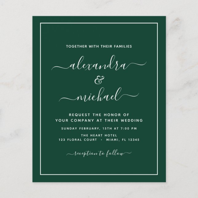 Budget Emerald Green Wedding with Photo Invitation (Front)
