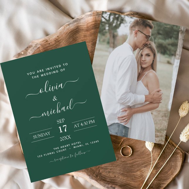Budget Emerald Green Wedding with Photo Invitation Flyer (Creator Uploaded)