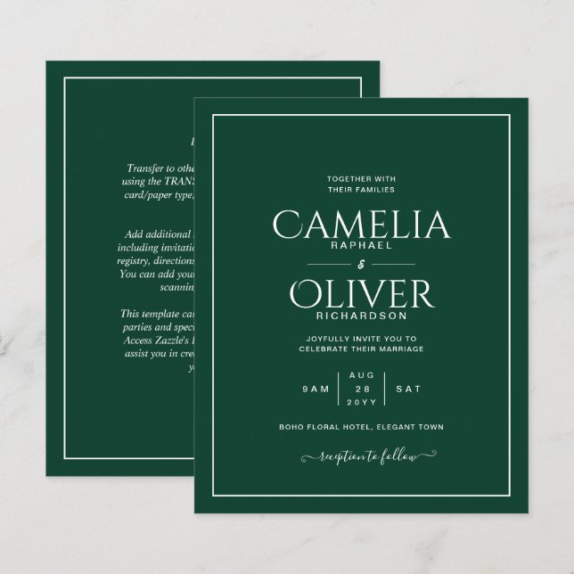 Budget Emerald Green White Monochrome Wedding (Front/Back)