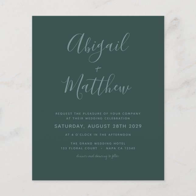 Budget Emerald Modern Photo Wedding Invitation   F Flyer (Front)