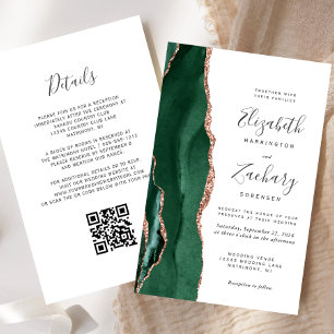 Budget Emerald Rose Gold Agate QR Code Wedding