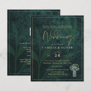 BUDGET EmeraldGreen Gold Gypsophila Wedding INVITE