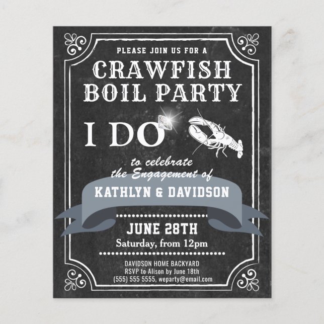 BUDGET Engagement 4 Photo Crawfish Party Invites (Front)