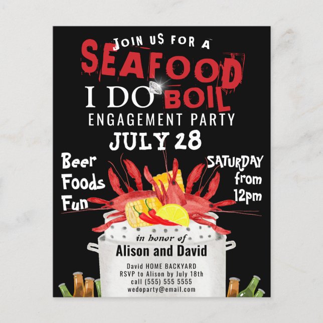 BUDGET Engagement 4 Photo Seafood Party Invitation (Front)