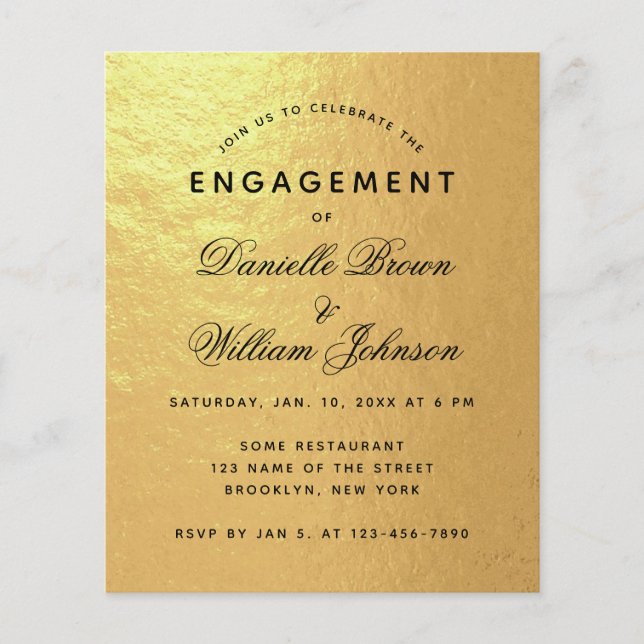 Budget Engagement Invitation on Faux Gold Foil (Front)