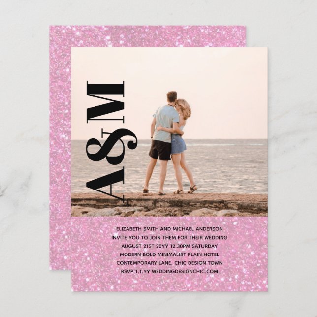 BUDGET Engagement Party Invitation PHOTO BOLD TEX (Front/Back)