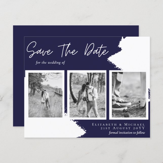 BUDGET Engagement Photo SAVE the DATE Navy Blue (Front/Back)