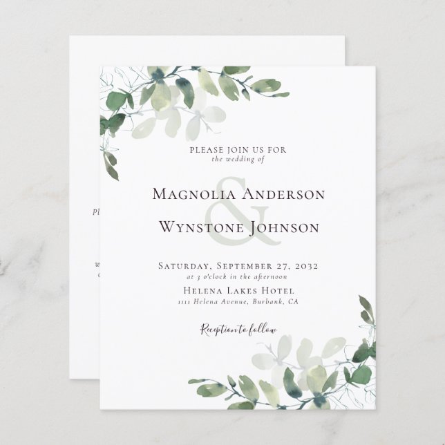 Budget Eucalyptus All In One Wedding Invitation (Front/Back)