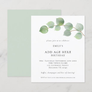 Budget Eucalyptus Any Age Birthday Party Invite