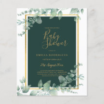 BUDGET Eucalyptus BABY SHOWER GOLD QR CODE INVITE