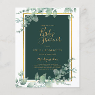 BUDGET Eucalyptus BABY SHOWER GOLD QR CODE INVITE Flyer