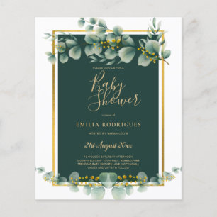 BUDGET Eucalyptus BABY SHOWER GOLD QR CODE INVITE Flyer